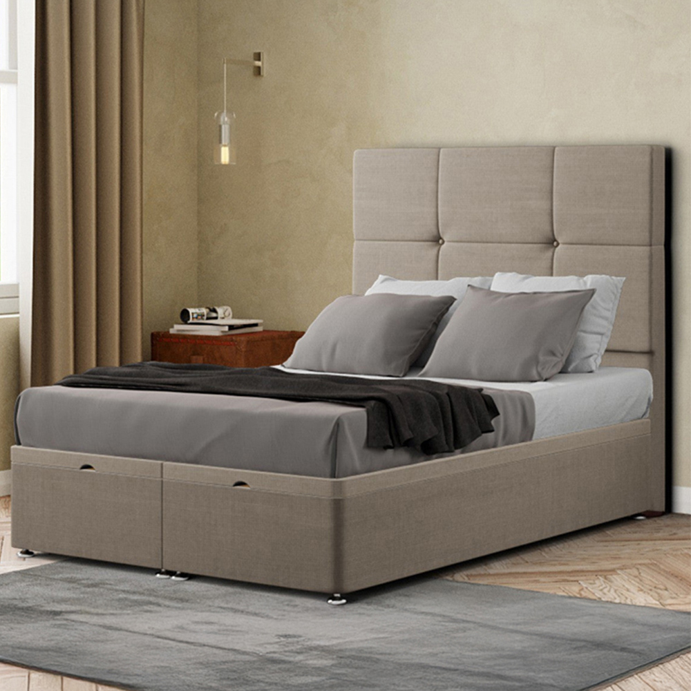 Portland Jacob Single Beige Linen Ottoman Bed with Headboard Image 1
