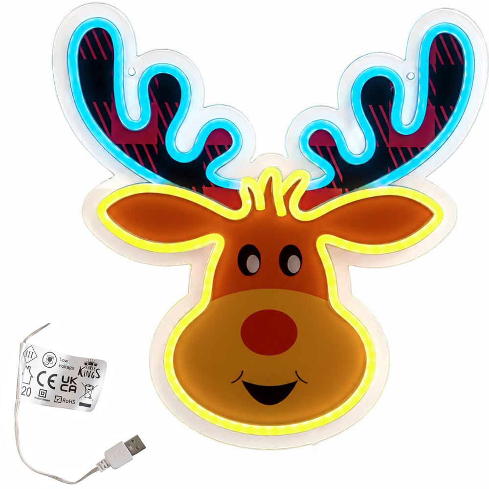 Samuel Alexander Warm White and Blue LED Rudy Reindeer Neon Sign Christmas Decoration 35cm Image 2
