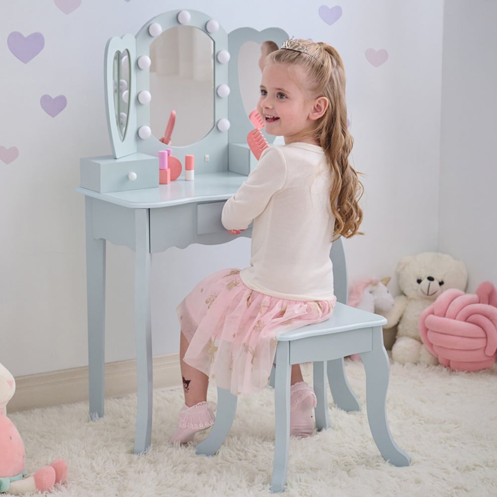 Teamson Kids Light Blue Heart Glow Play Vanity Set Image 1