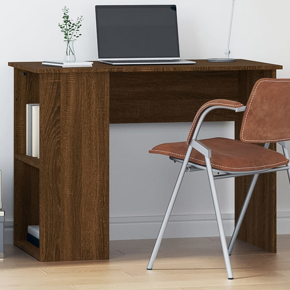 vidaXL 2 Shelf Office Desk Brown Oak Image 1