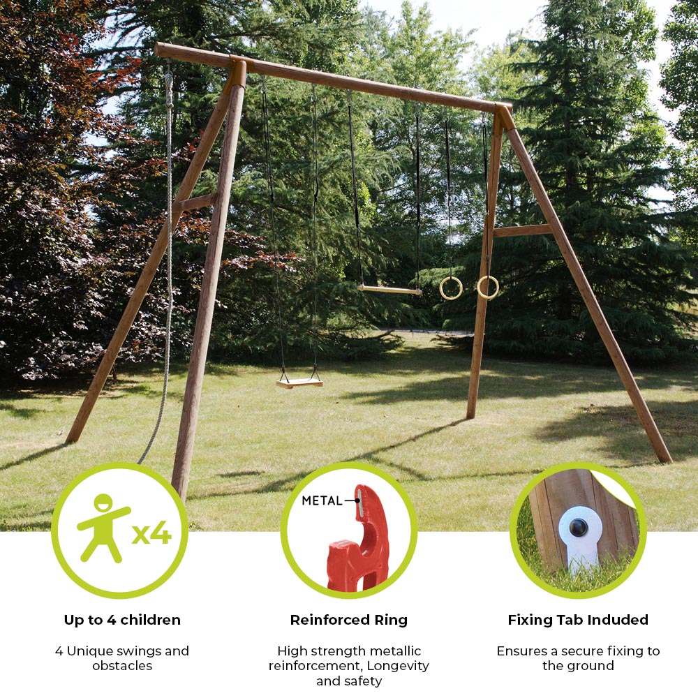 Soulet Galdar Kids Wooden Swing Set with Rope and Trapeze Image 4