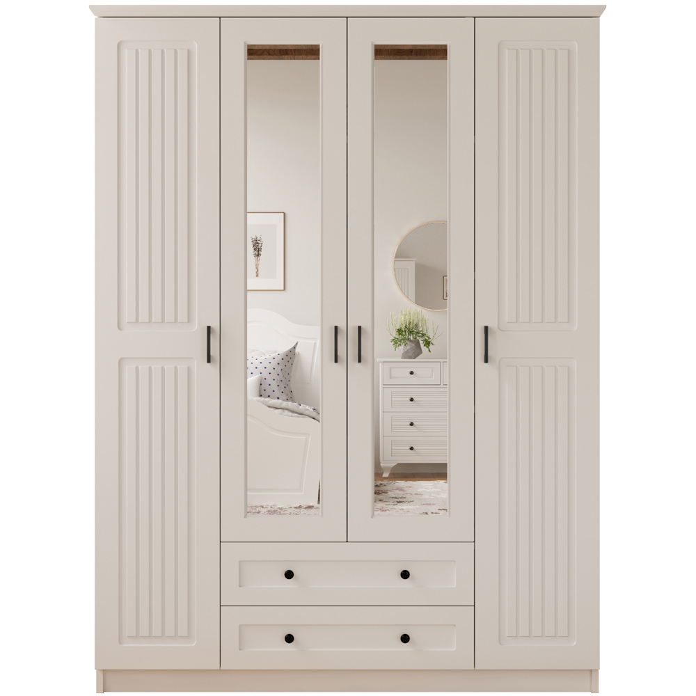 Evu JULIET 4 Door 2 Drawer White Mirror Wardrobe Image 2