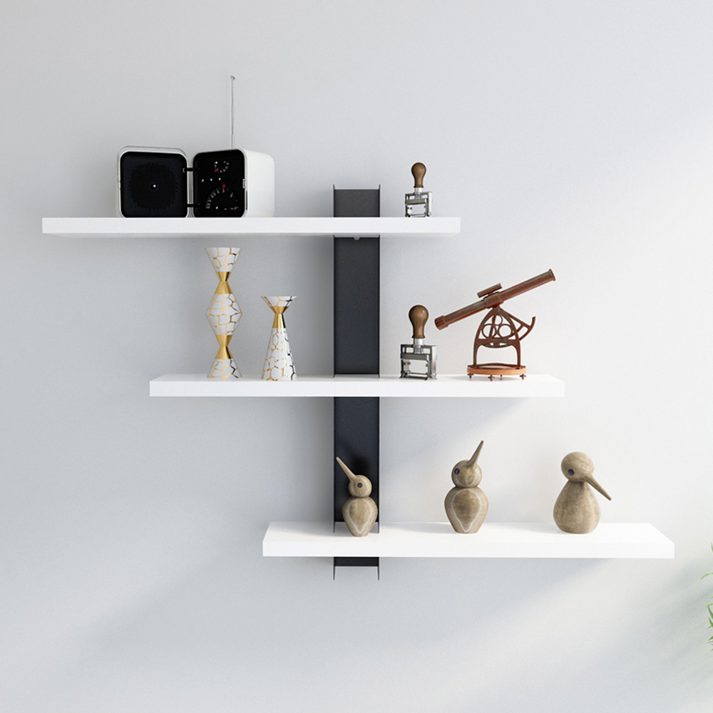 Decorotika Mita 3 Tier White and Black Wall Mounted Shelf Image 1