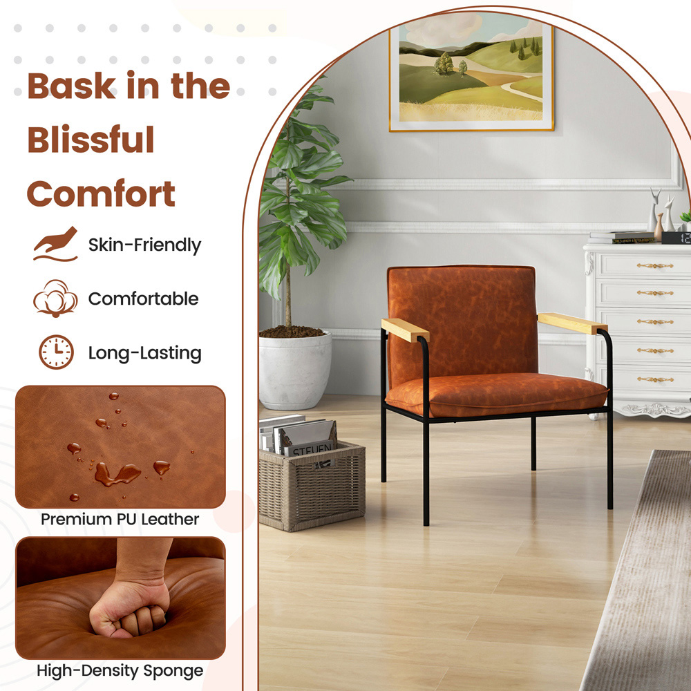 Costway Camel PU Leather Accent Chair Image 4
