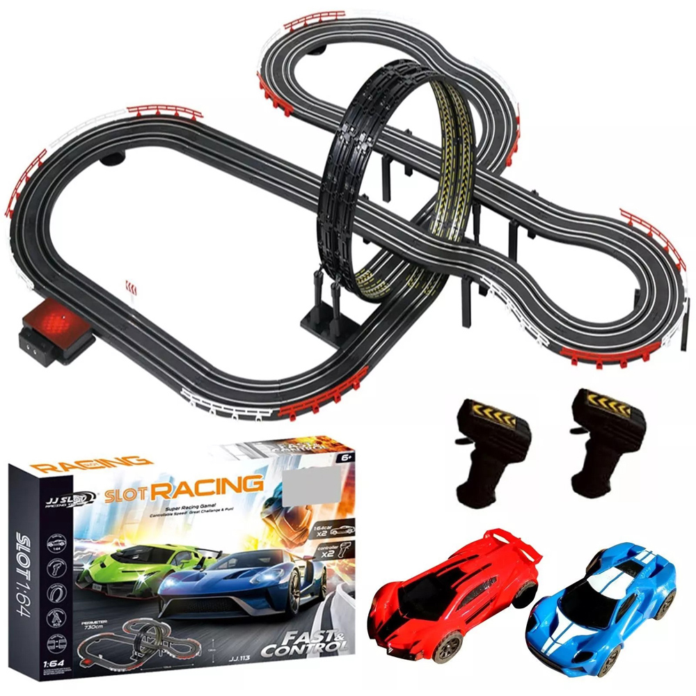 Rexco JJ113 Kids Large Electric Remote Control Slot Car Racing Track Set Image 2