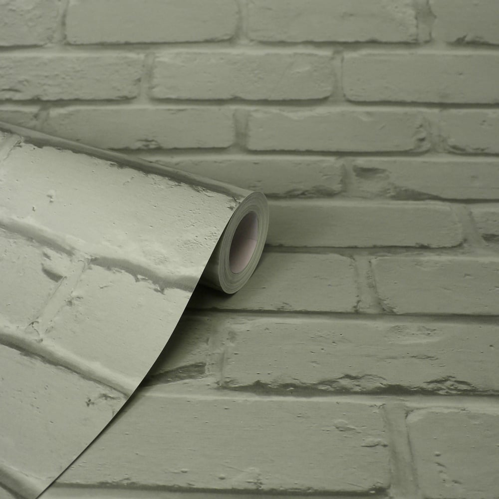 Fine Decor Painted Brick Sage Wallpaper Image 2