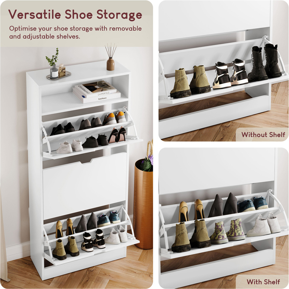 VIDA DESIGNS 3 Drawer Single Shelf White Shoe Cabinet Image 6