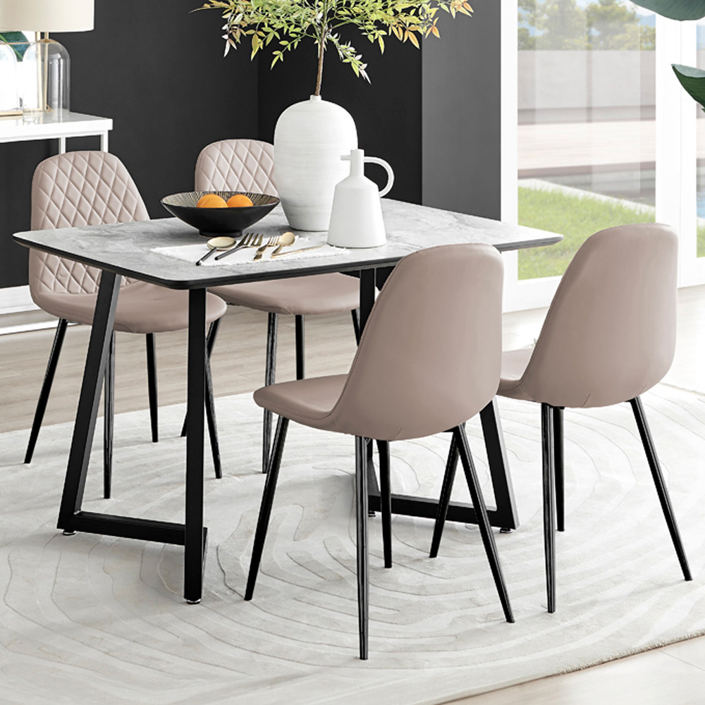 Furniturebox Copeland Valera Marble Effect 4 Seater Dining Set White Cappuccino and Black Image 1