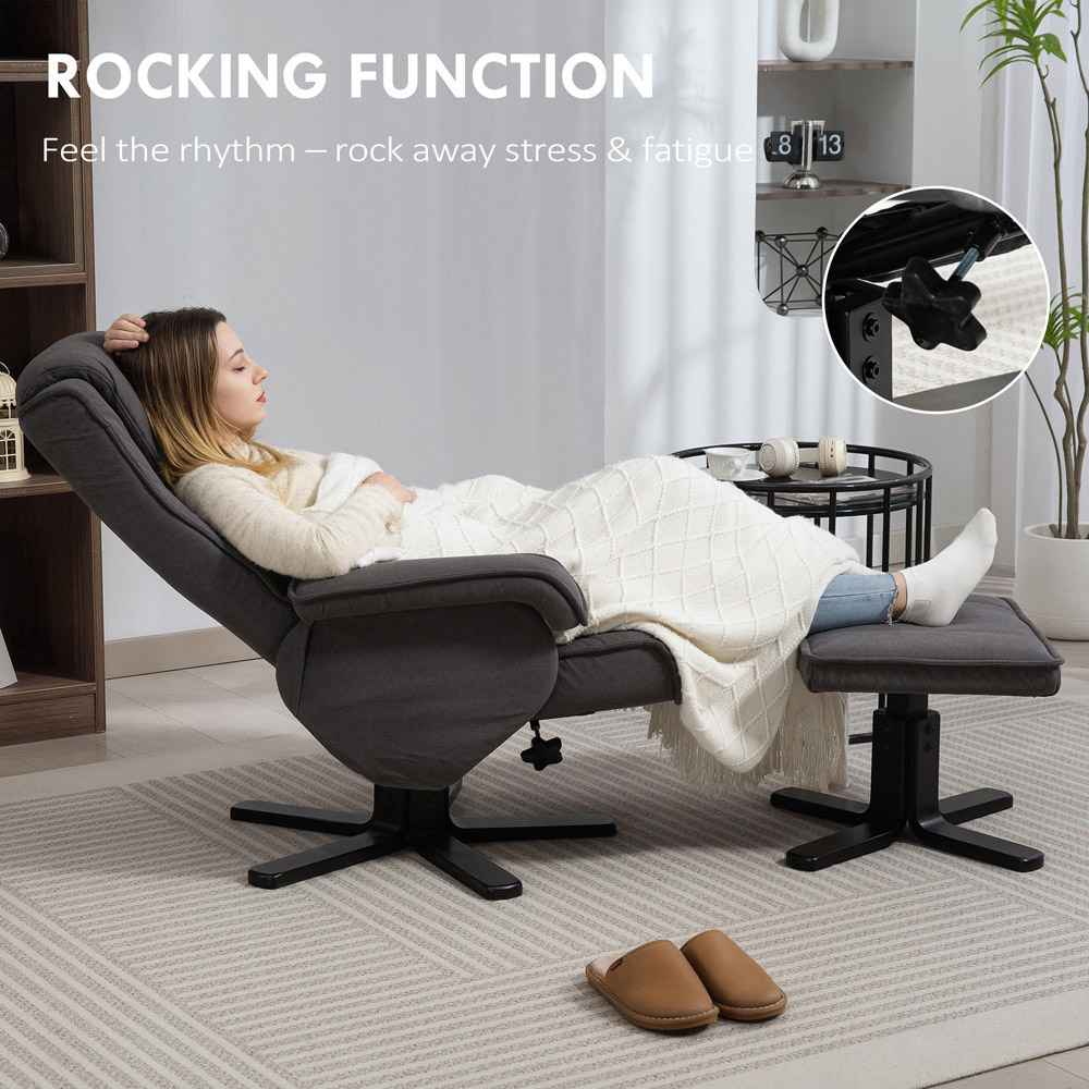 Portland Grey Velvet Upholstered Swivel Rocker Recliner Chair with Footstool Image 8