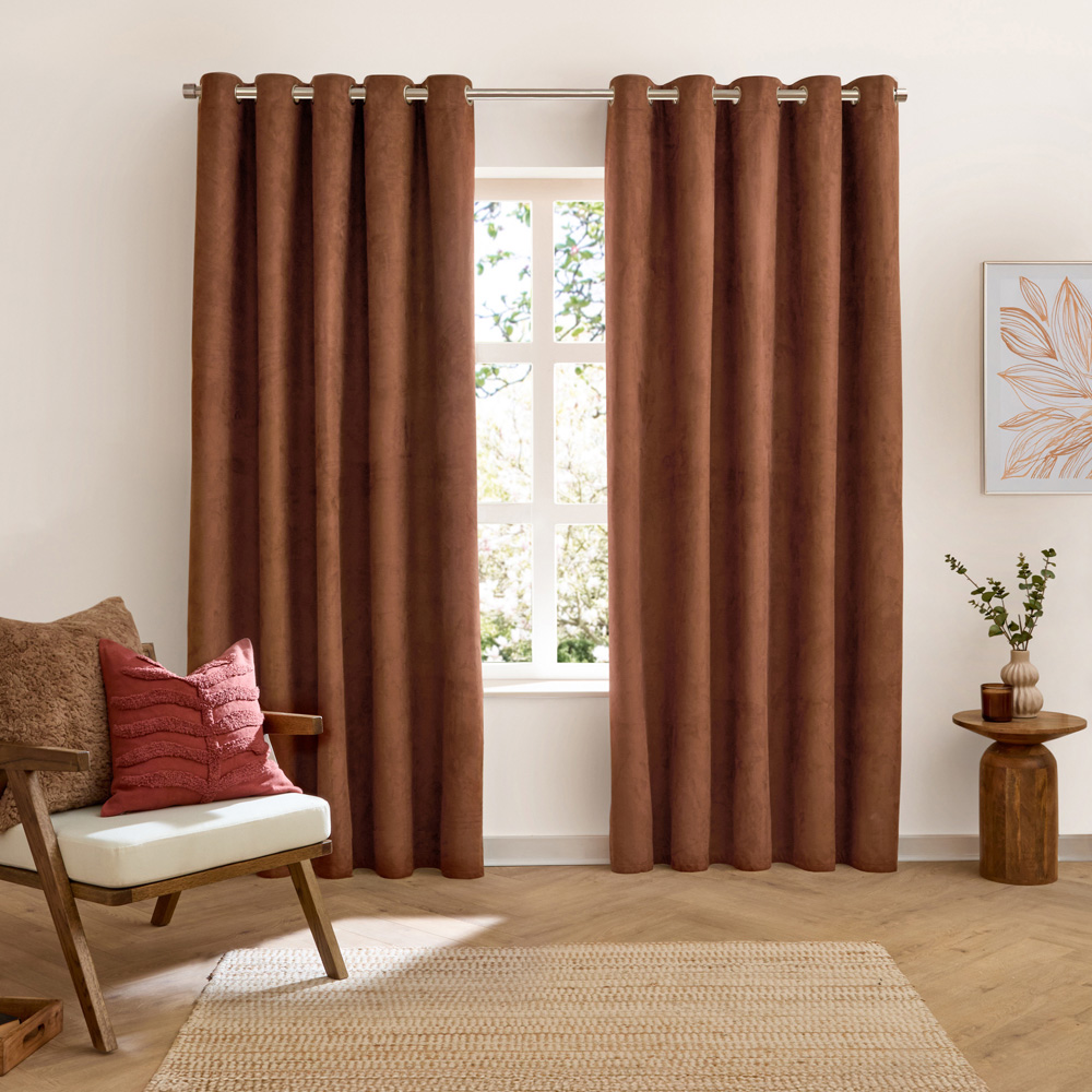 Furn Verso Cinnamon Reversible Suede-Look Blackout Eyelet Curtains 229 x 229cm Image 4