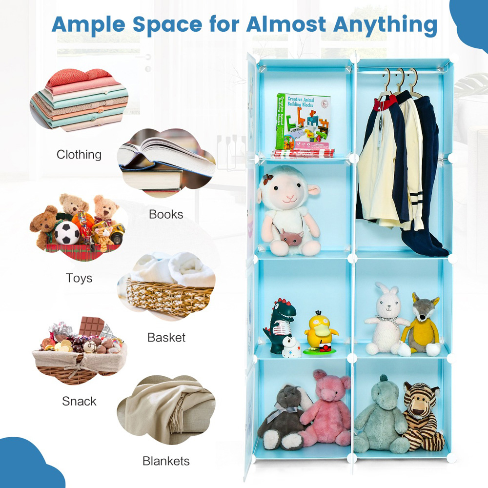 Costway 8 Cube Blue Kids Portable Wardrobe Image 6