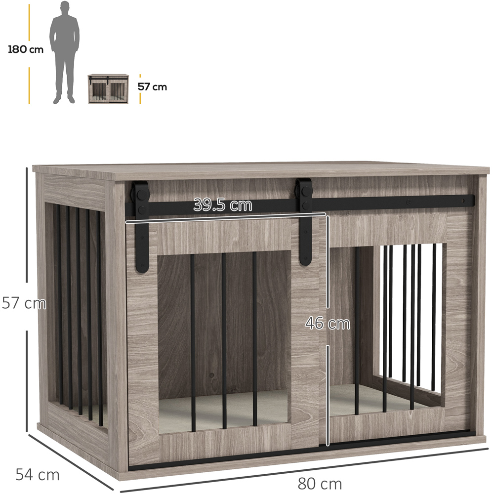 PawHut Brown Dog Crate End Table with Cushion 80cm Image 8