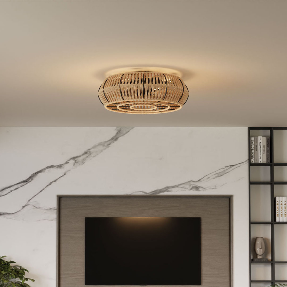 Living and Home Natural Rattan Hand-Woven Boho LED Ceiling Fan with App and Remote Control 50cm Image 2