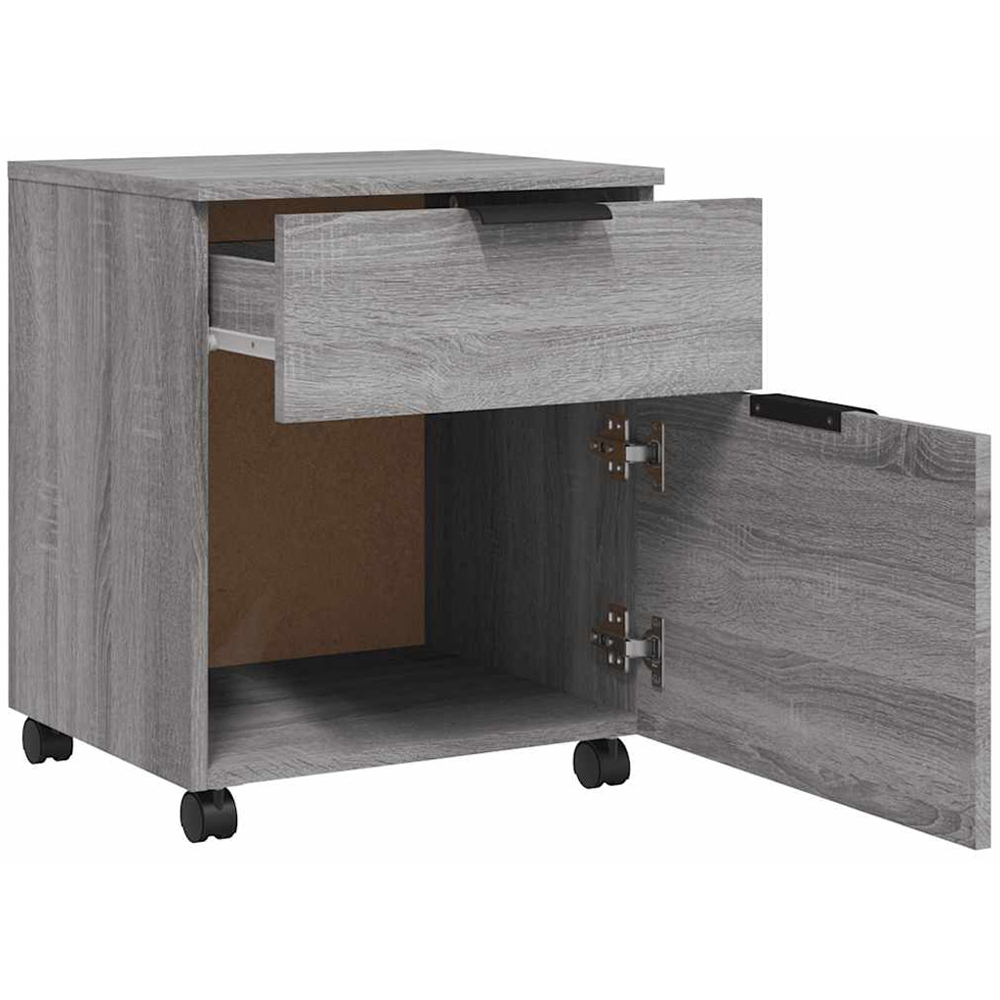 vidaXL Single Door Single Drawer Grey Sonoma File Cabinet with Swivel Wheels Image 4