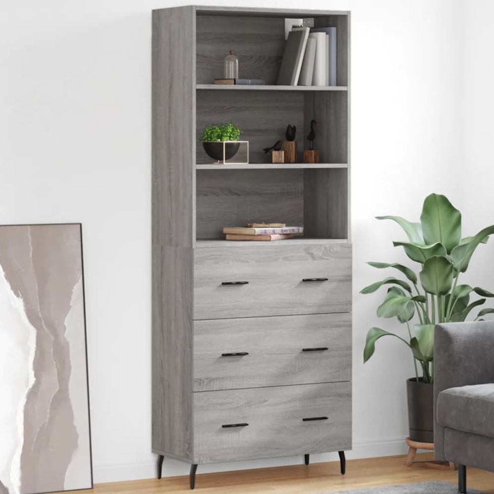 vidaXL 3 Drawer 3 Shelf Grey Sonoma Highboard Image 1