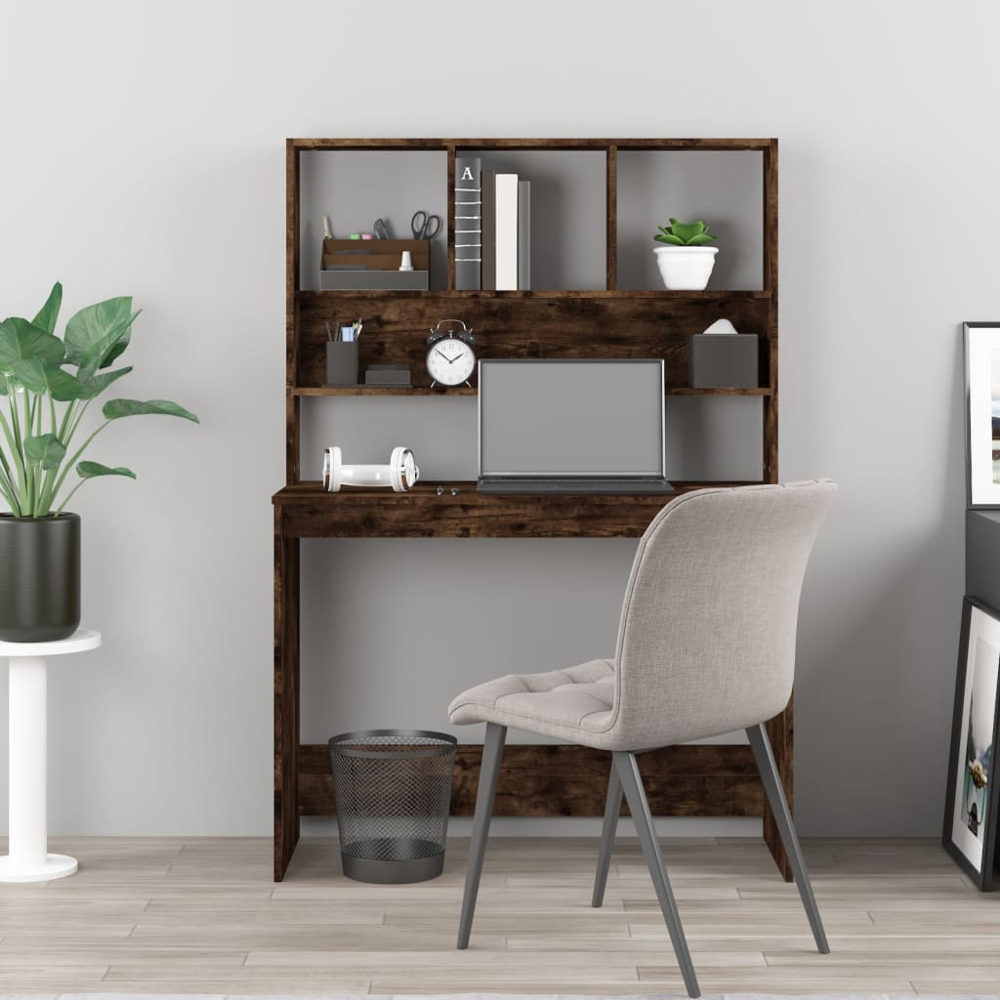 vidaXL 4 Shelf Computer Desk Smoked Oak Image 6