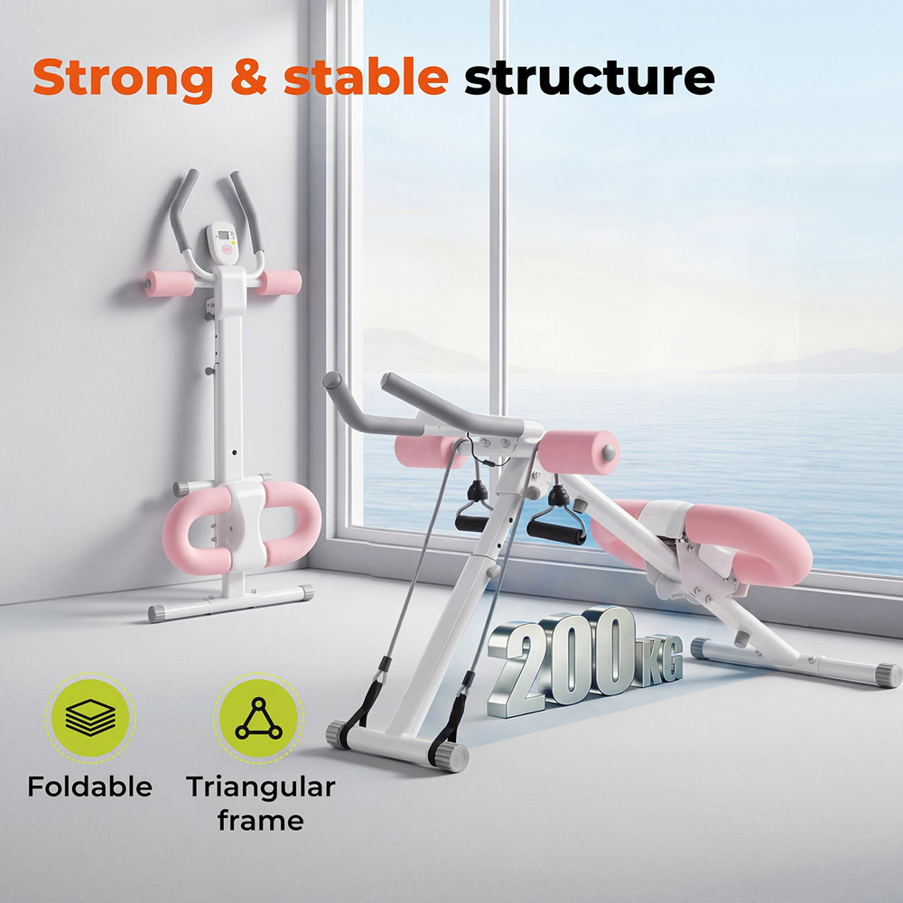 Spector Centra White and Pink Foldable Ab Trainer Machine with LED Monitor Image 5
