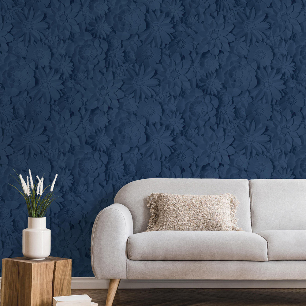 Fine Decor Dimensions Floral Blue Wallpaper Image 5