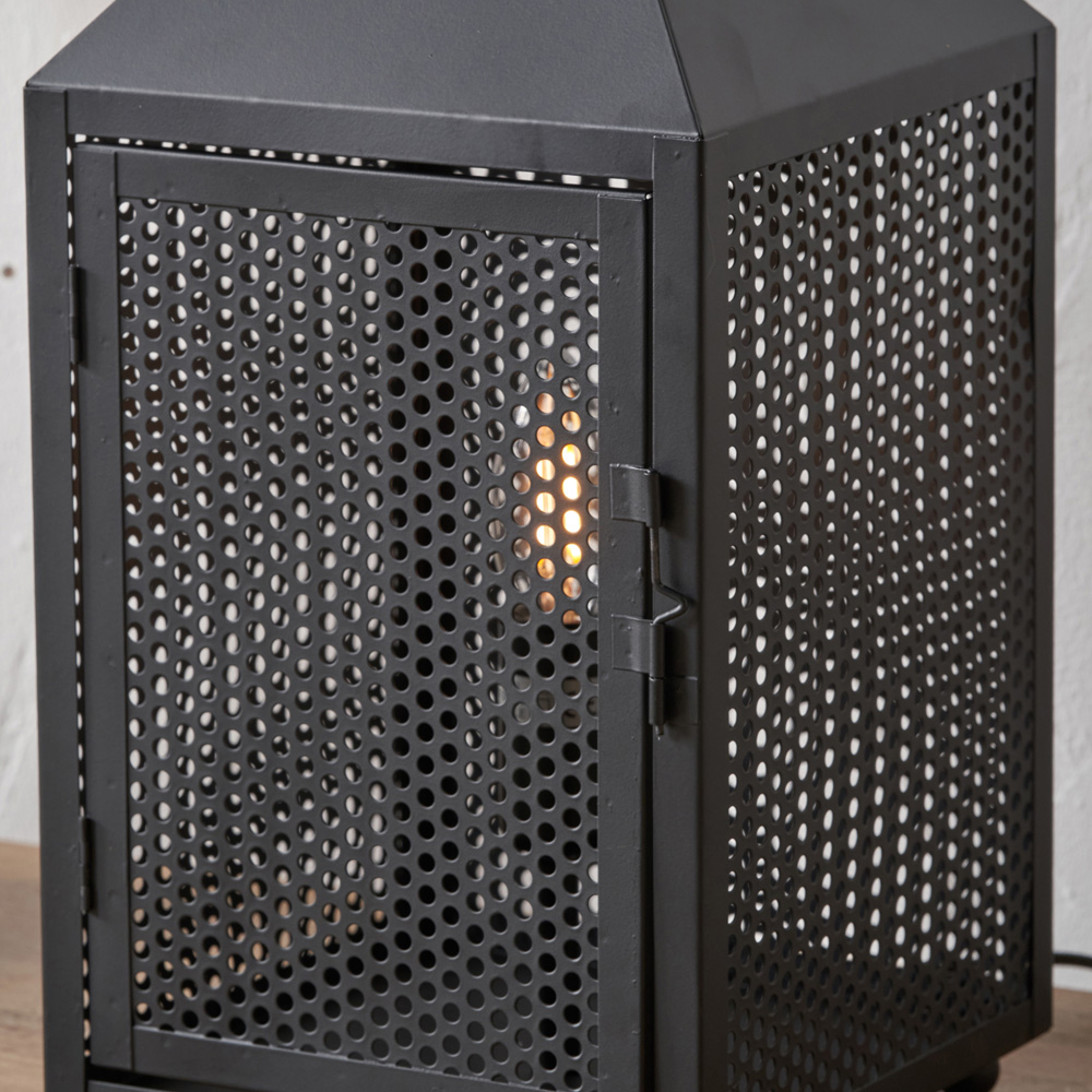Pacific Lifestyle Folkstone Matt Black Metal Punched Lantern Table Lamp Image 4
