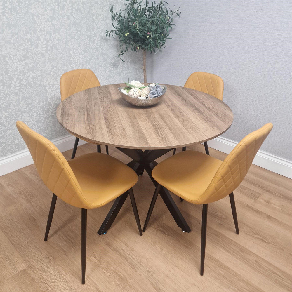 Kosy Koala 4 Seater Wood Effect Leather Round Dining Set Mustard Image 4