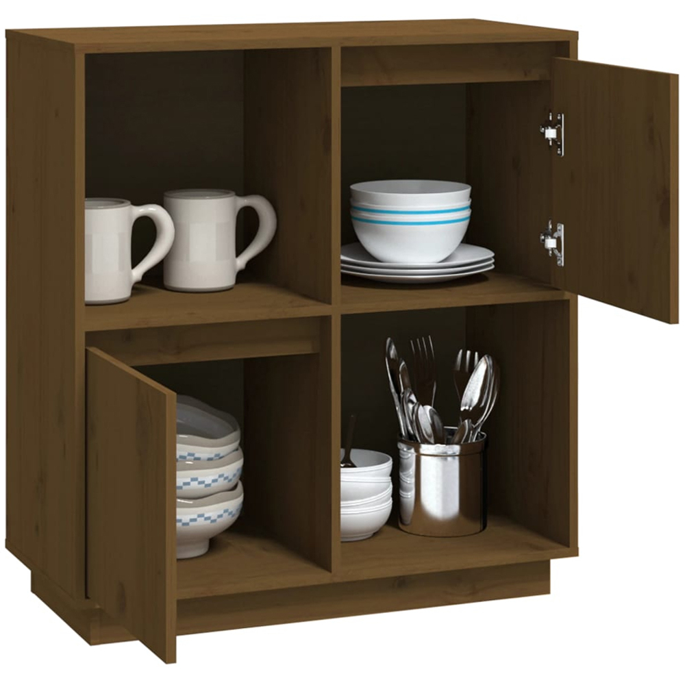 vidaXL 2 Door 2 Shelf Honey Brown Pine Wood Sideboard Image 4