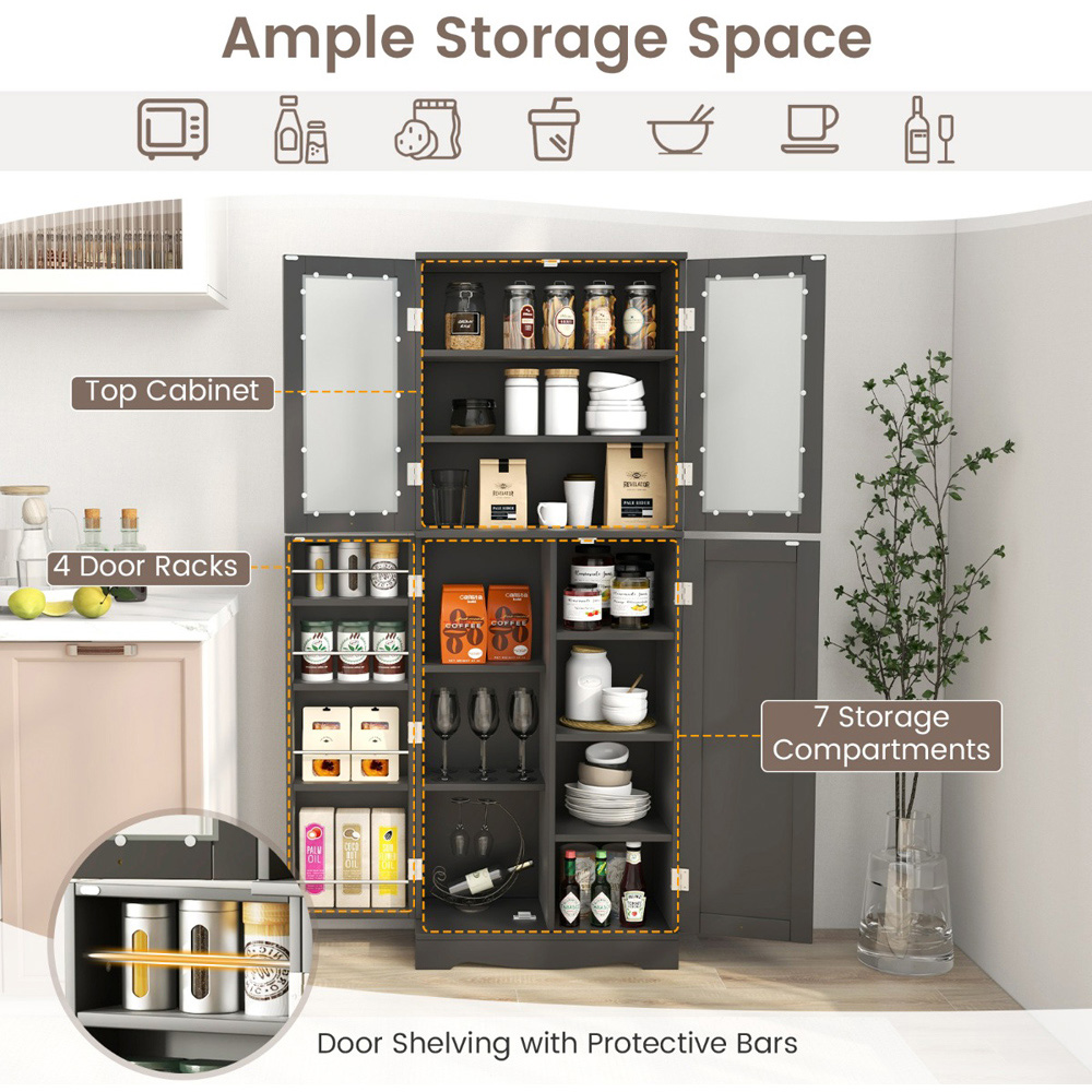 Costway 4 Door 3 Shelf Black Kitchen Pantry Storage Cabinet Image 5