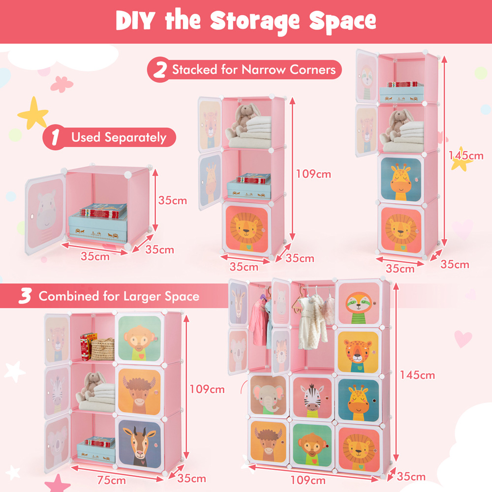 Costway 12 Cube Pink Kids Portable Wardrobe Image 8