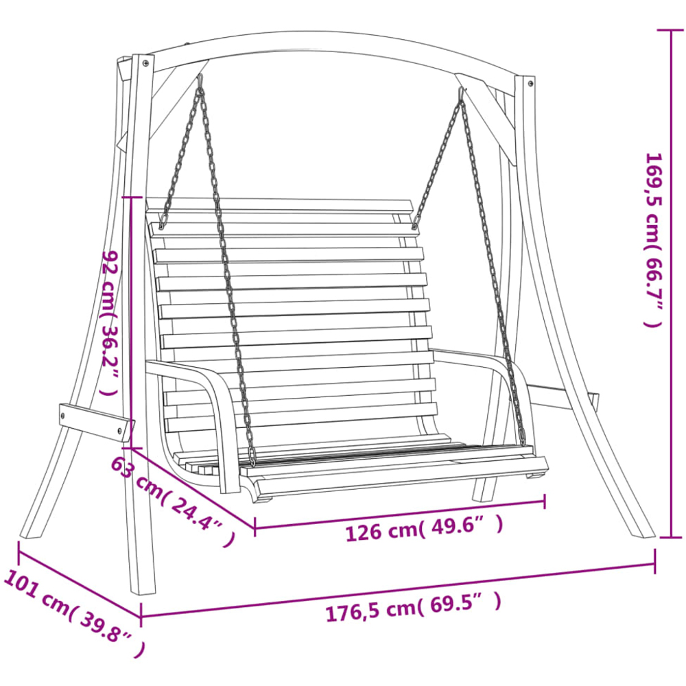 vidaXL Brown Solid Spruce Wood High Backrest Swing Bed Image 7