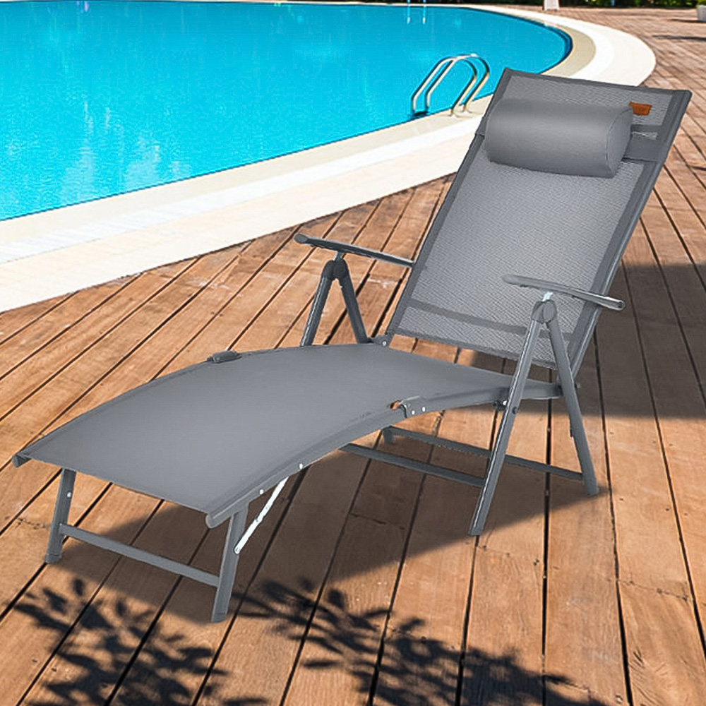 Costway Grey Portable Reclining Chair Image 1