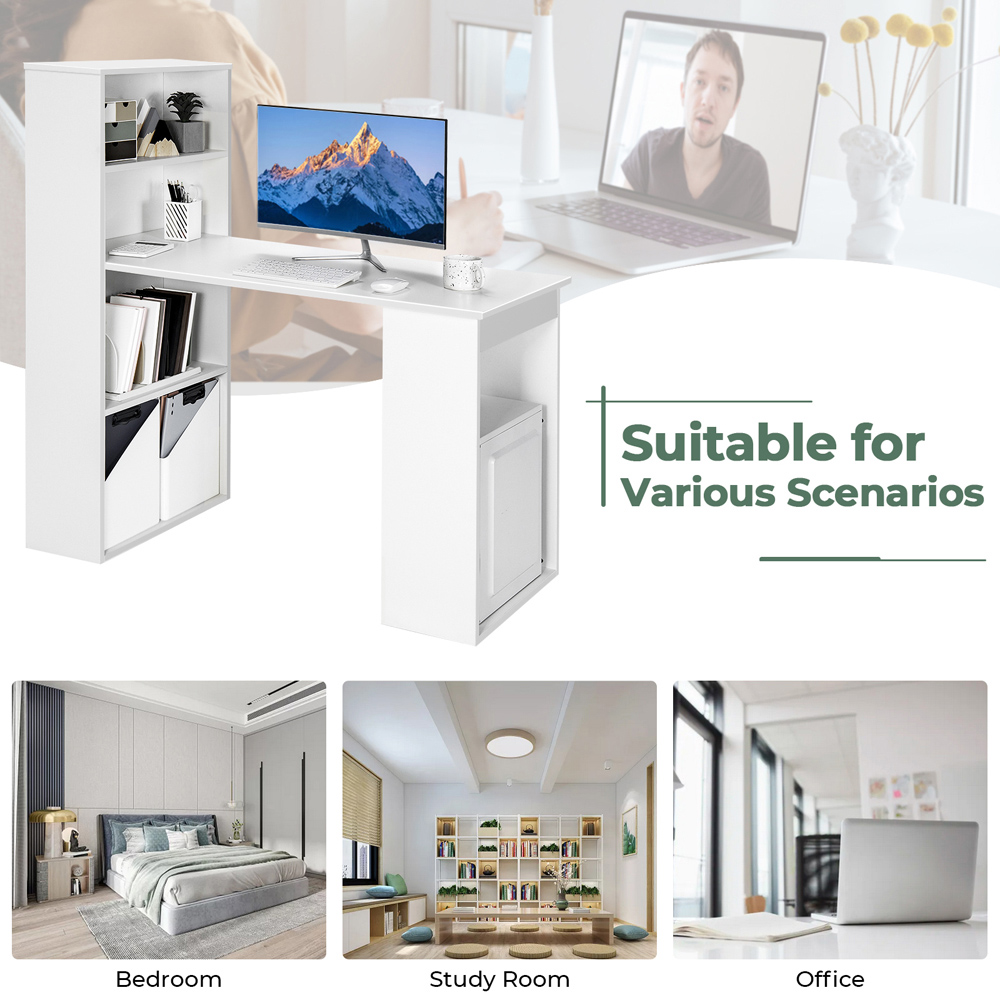 Costway Wooden Computer Desk with Bookshelf White Image 5