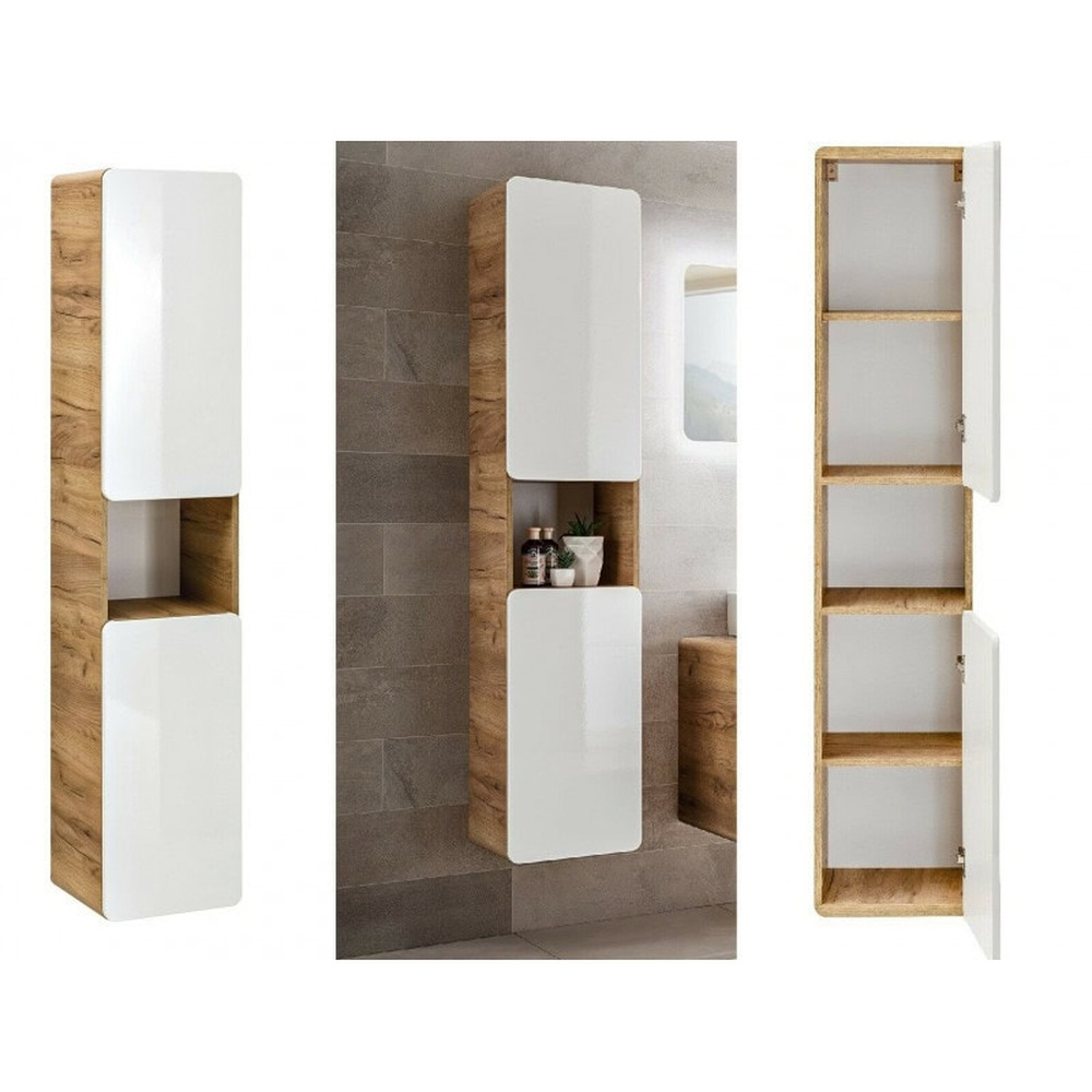 Impact Furniture Aruba White Gloss Oak Wall Hung Bathroom Furniture Set Image 4