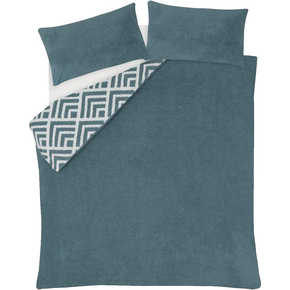 Smart Living King Size Teal Geo Jacquard Fleece Duvet Set Image 4