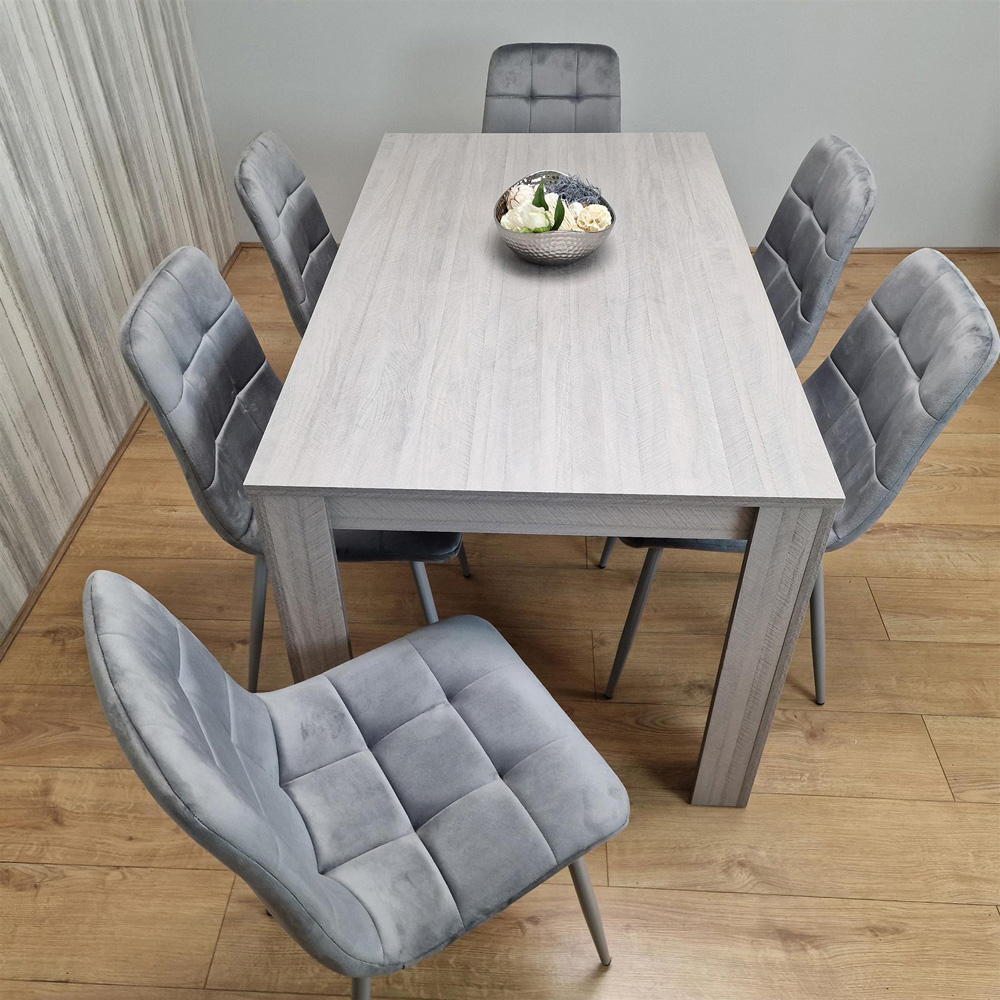 Portland 6 Seater Velvet Dining Set Grey Image 3