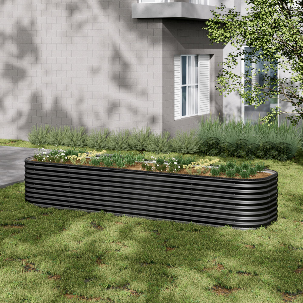 Living and Home Anthracite Oval Galvanised Steel Raised Garden Bed 320 x 56cm Image 2