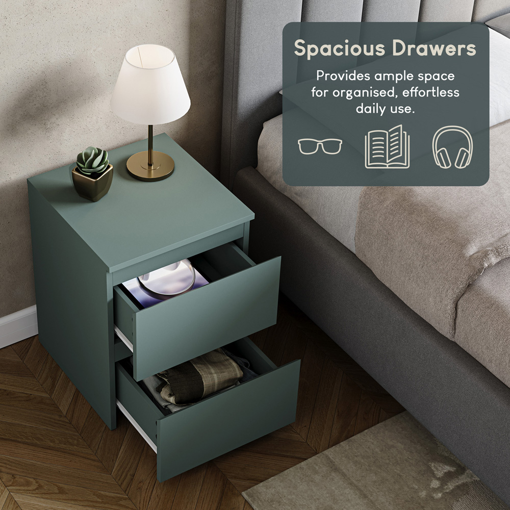 VIDA DESIGNS Denver 2 Drawer Green Large Bedside Cabinet Set of 2 Image 6