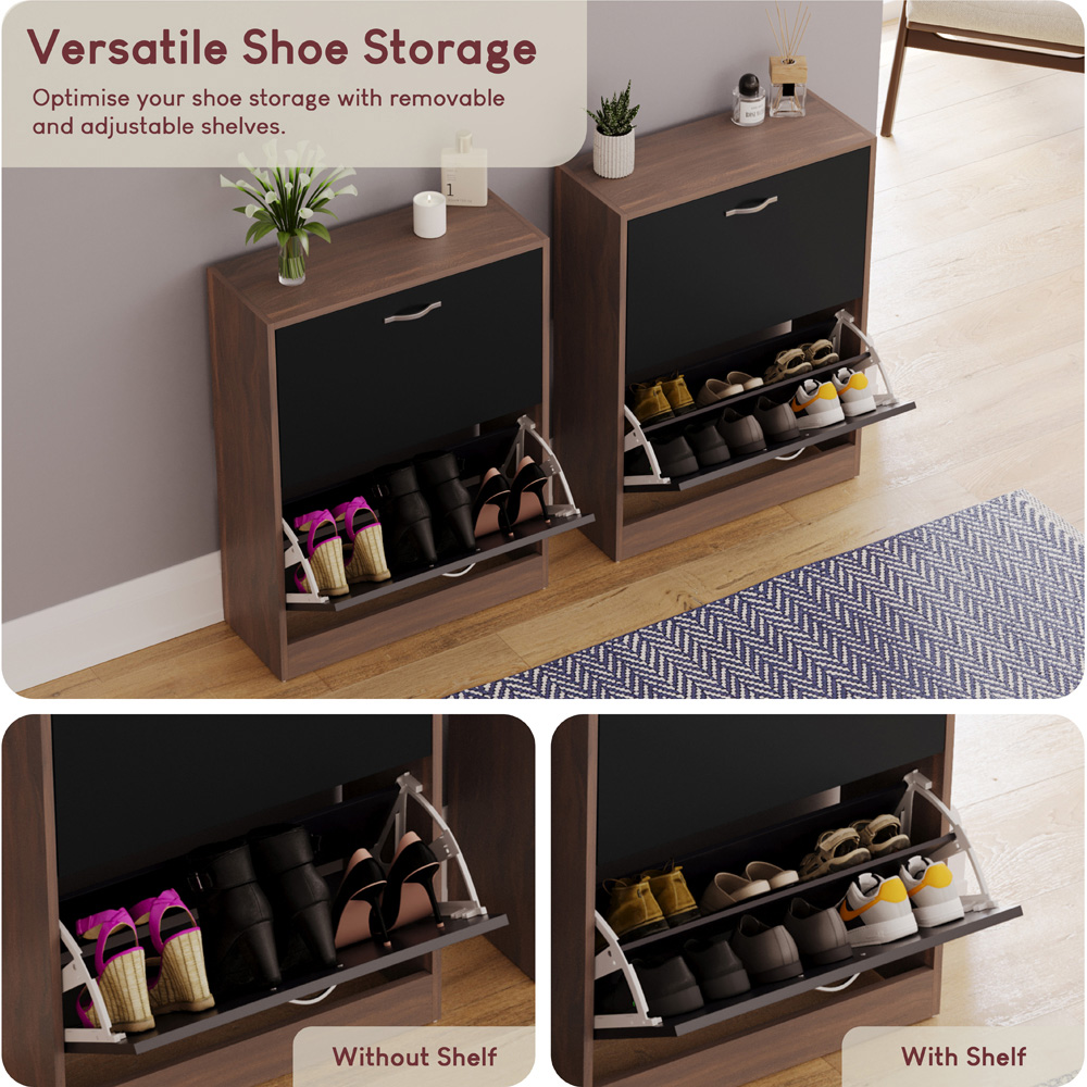VIDA DESIGNS Walnut and Black 2 Drawer Shoe Cabinet Image 7