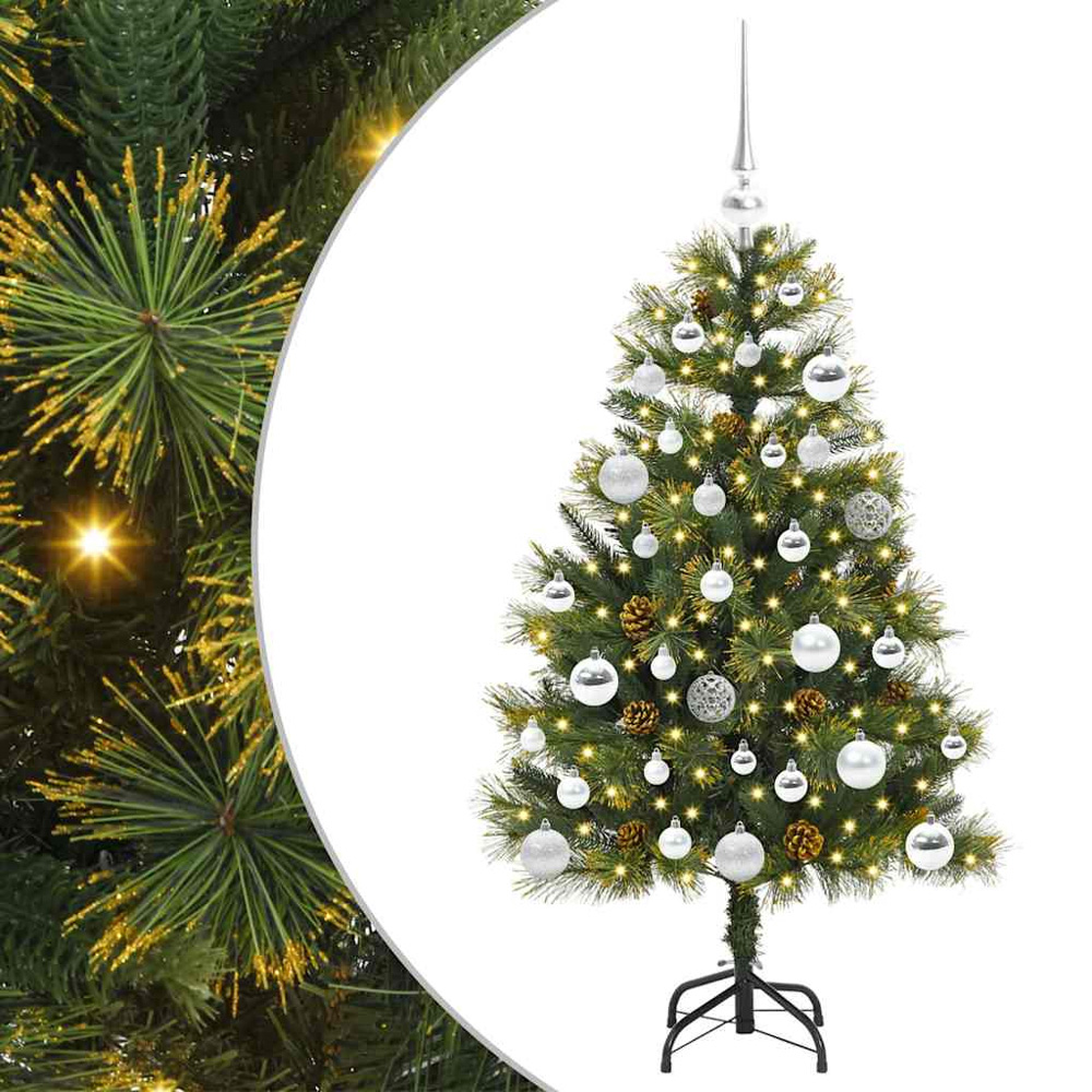 vidaXL Pre-Lit Silver Baubles and Pinecones Green Artificial Christmas Tree 5ft Image 2
