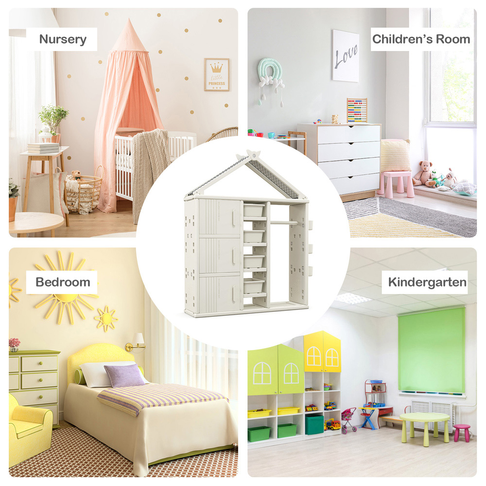 Costway 3 Door 4 Shelf White Kids Storage Closet Image 7