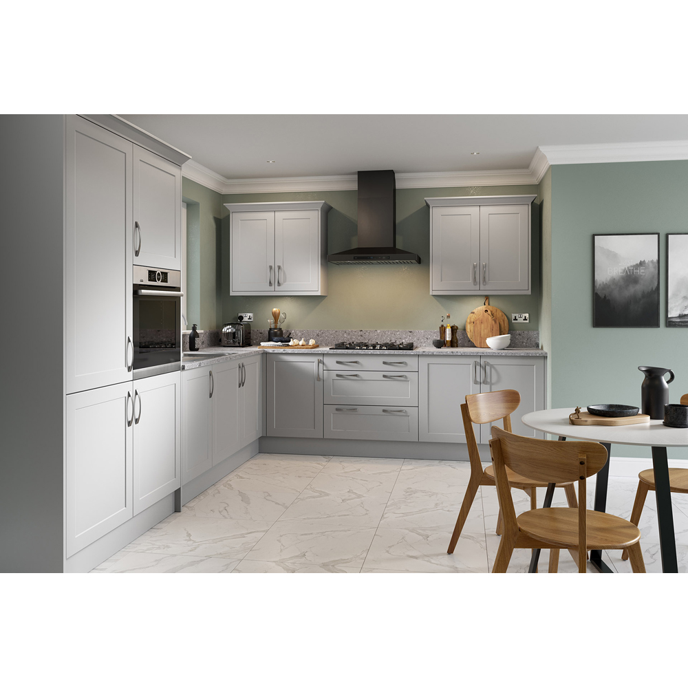 Kitchen Kit Shaker Matt Light Grey 3 Drawer Base Kitchen Cabinet Flatpack 600mm Image 2
