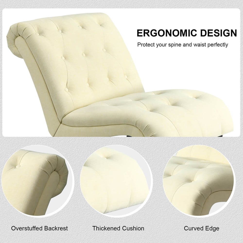 Costway Beige Button Tufted Linen Upholstered Accent Chair Image 6