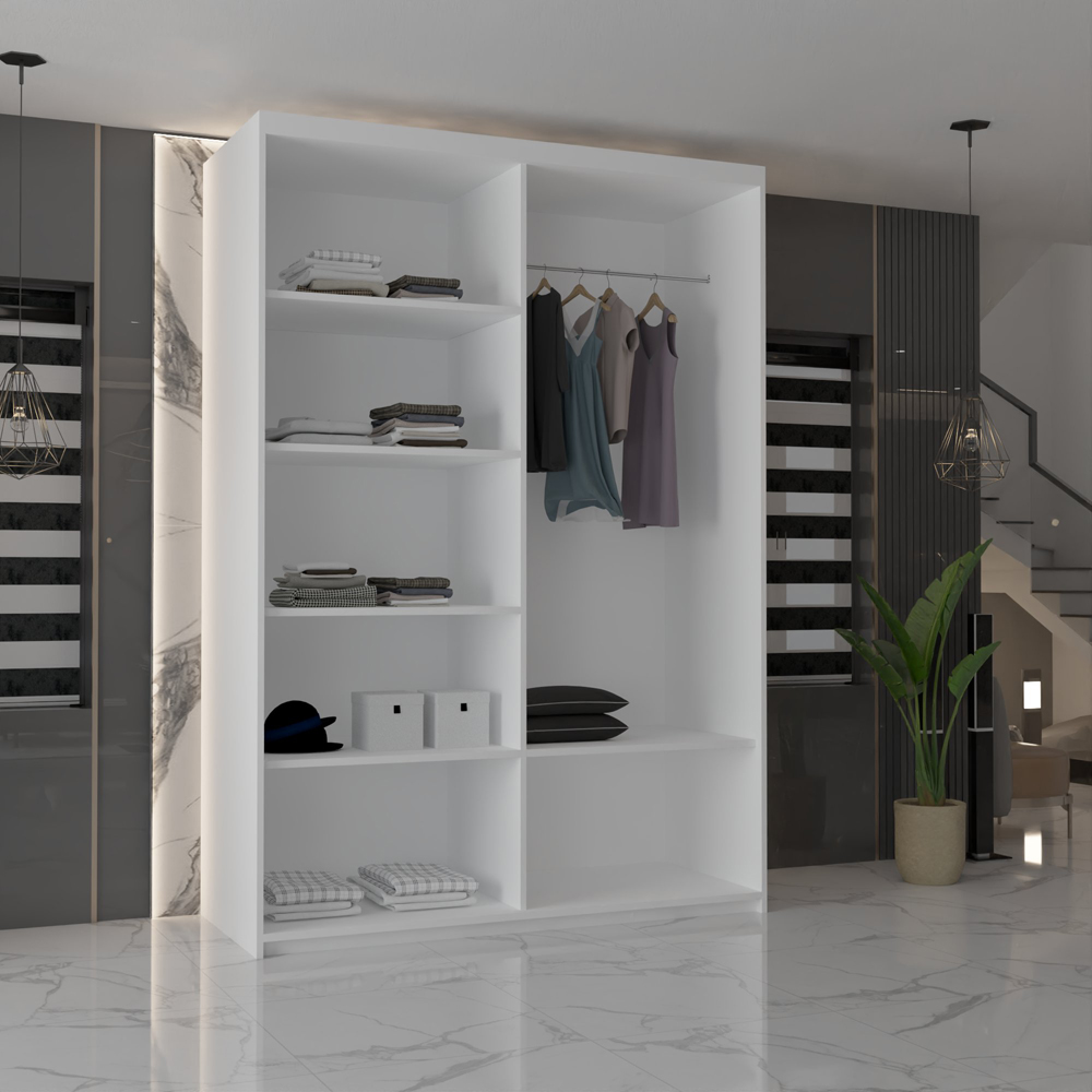 M N Furniture Modern Gala 2 Door White Mirrored Sliding Wardrobe 100cm Image 3