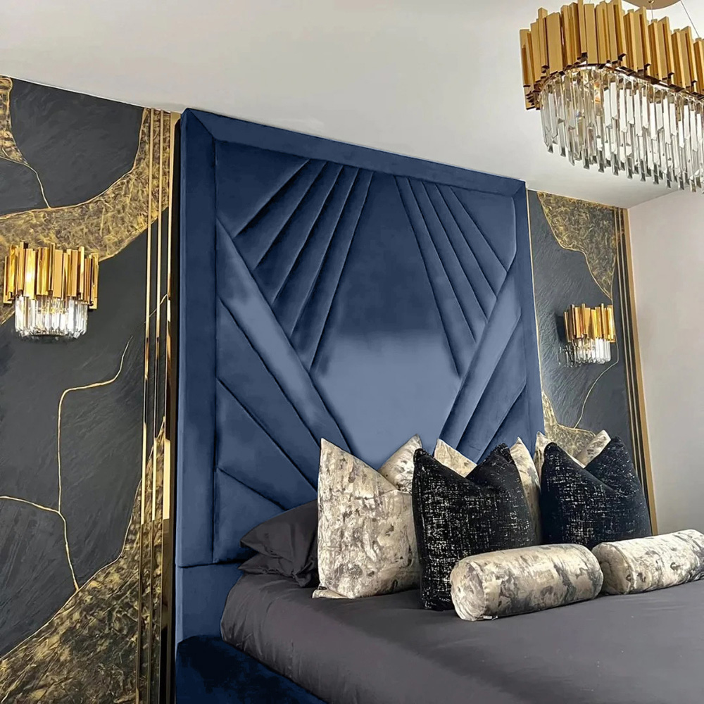 Eleganza Home Solia King Size Blue Plush Velvet Bed Frame with Headboard Image 3