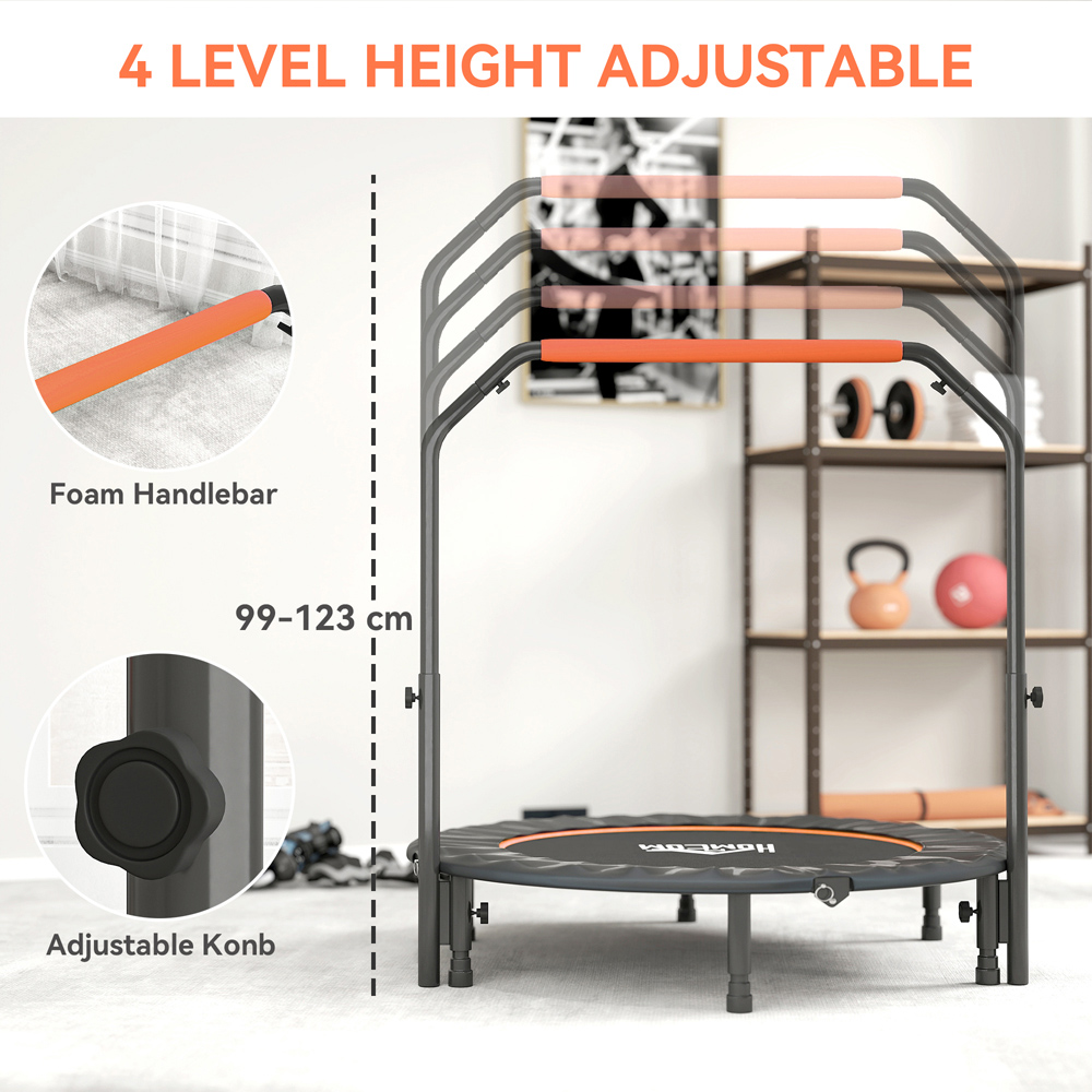 HOMCOM 4ft Orange Foldable Mini Trampoline with Adjustable Foam Handle Image 8