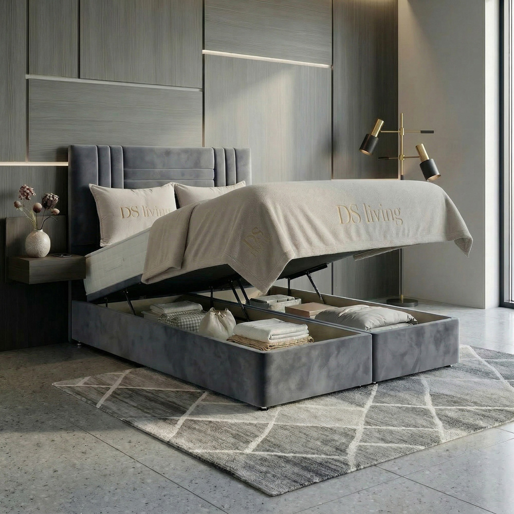 DS Living Orion Double Silver Plush Ottoman Bed Image 2