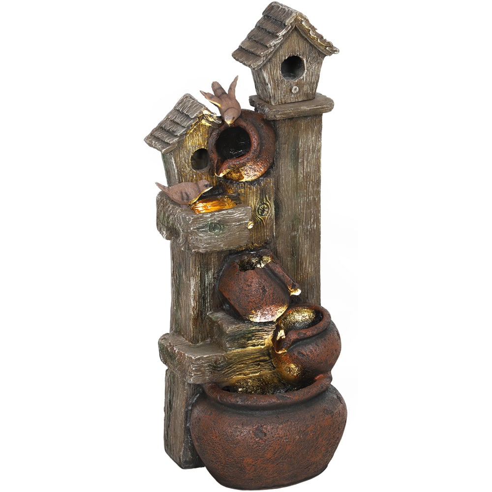 Outsunny 2 in 1 Resin Outdoor Waterfall Fountain with Birdhouse Image 1