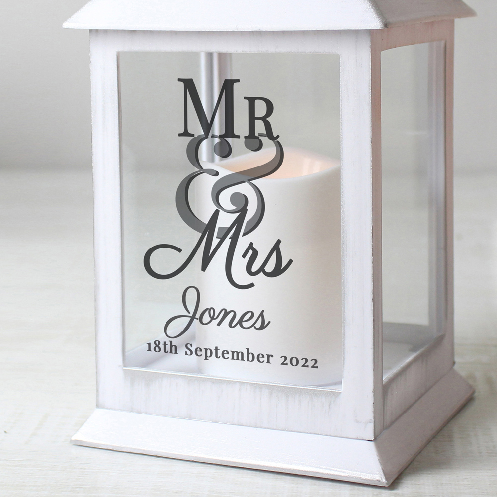 Personalised Memento Personalised Mr and Mrs White Lantern Image 3