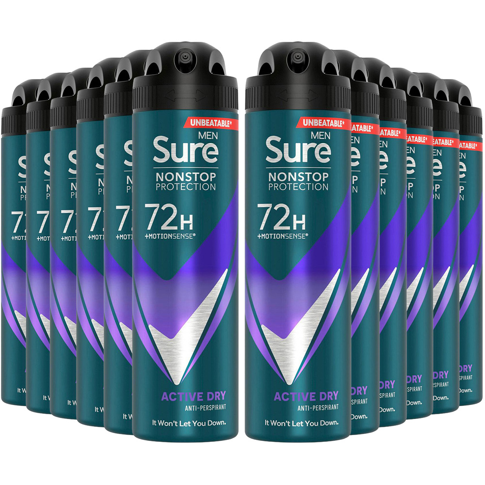 Sure Men Active Dry 72H Nonstop Protection Anti-Perspirant Deodorant 150ml 12 Pack Image 1