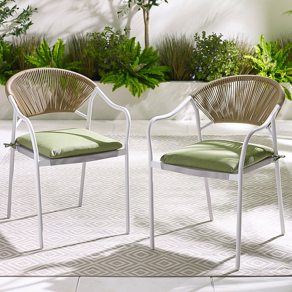 Furniturebox Sora Set of 2 Cream Rattan Outdoor Dining Chair Set with Cushion Image 1