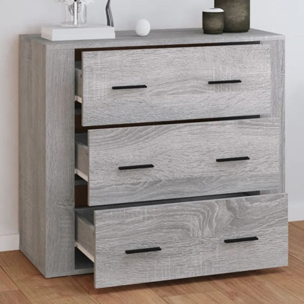 vidaXL 3 Drawer Grey Sonoma Sideboard Image 1