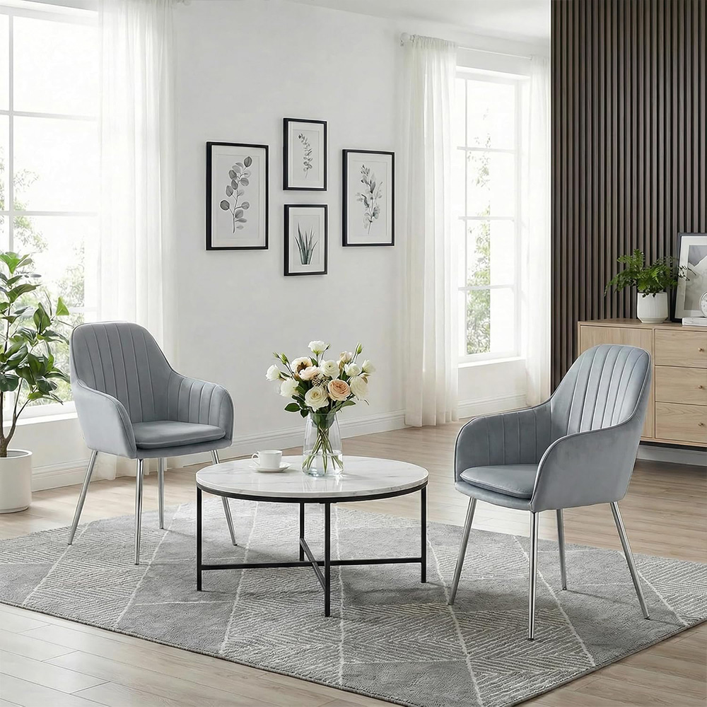 Alivio Set of 2 Grey Velvet Upholstered Dining Chairs Image 3
